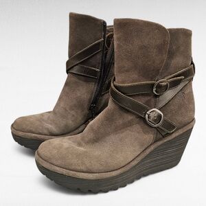 Fly London Brown Wedge Boots Size EU 37 US 7